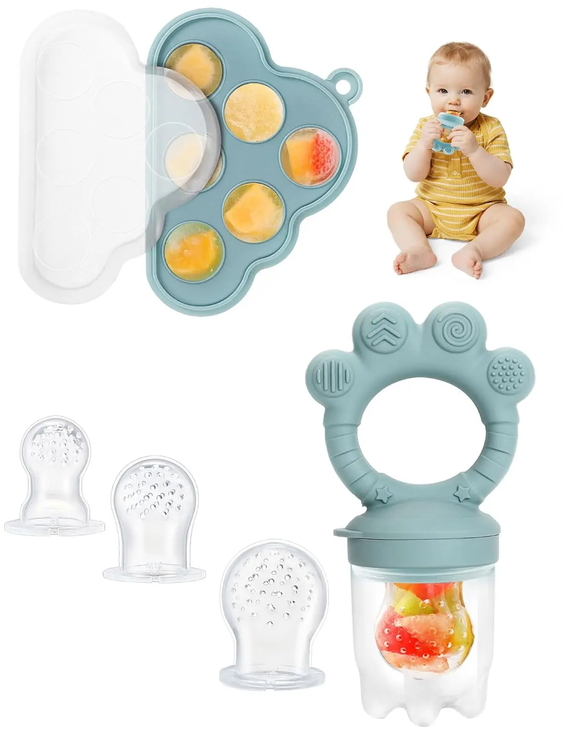 Baby Breastmilk Popsicle Mold & Fruit Feeder, Silicone Teething Pacifier for Babies & Toddlers, Frozen Breast Milk Teether, Self-Feeding Baby Food Freezer Mold, Easy-Clean Storage Containers, BPA-Free