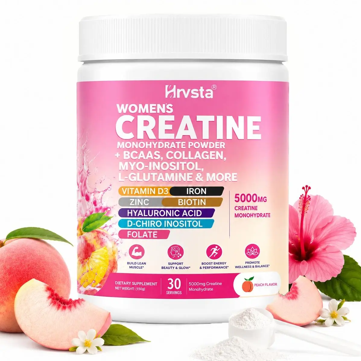 Creatine Monohydrate Powder for Women—featuring BCAAs, collagen, inositol, L-glutamine, and more to support your health and beauty goals.