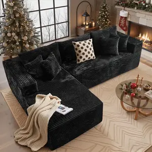 【Summer Vibes】106" L-Shape Sectional Cloud Couch with Chaise Modular Deep Seating Sofa, Premium High-Density Foam & Plush Corduroy, Upholstered Soft Couch, Modern Living Room Furniture Durable Comfortable Design, No Assembly Required
