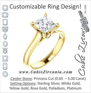 Cubic Zirconia Engagement Ring- The Tawanda (Customizable Princess Cut Cathedral Setting with Peekaboo Accents)