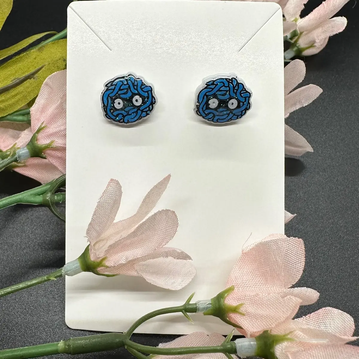 Tangled brain monster stud earrings