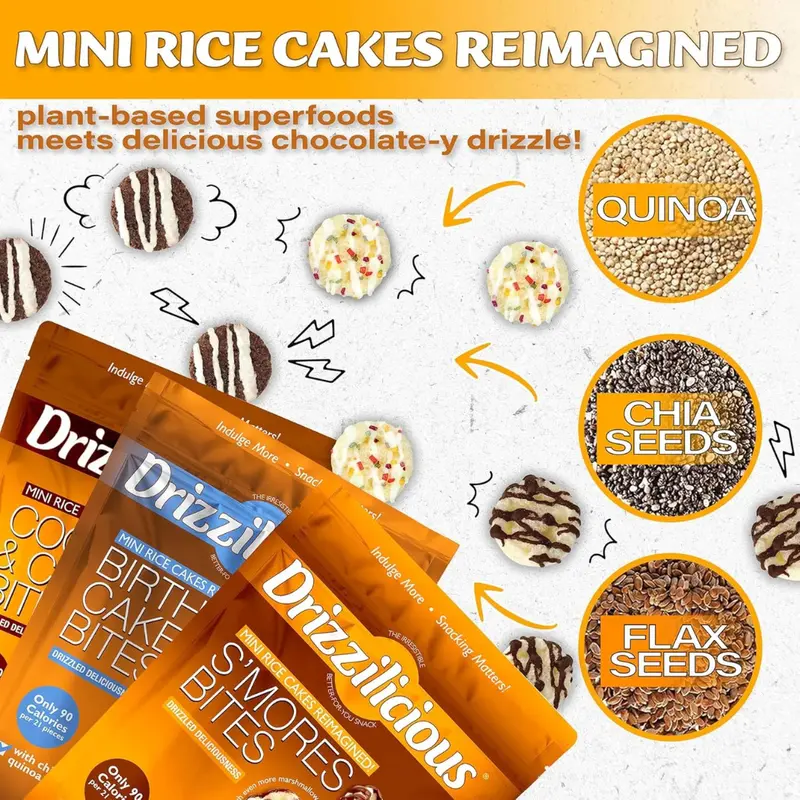 6 Pack -  Drizzilicious Mini Rice Cakes Variety Pack 4oz