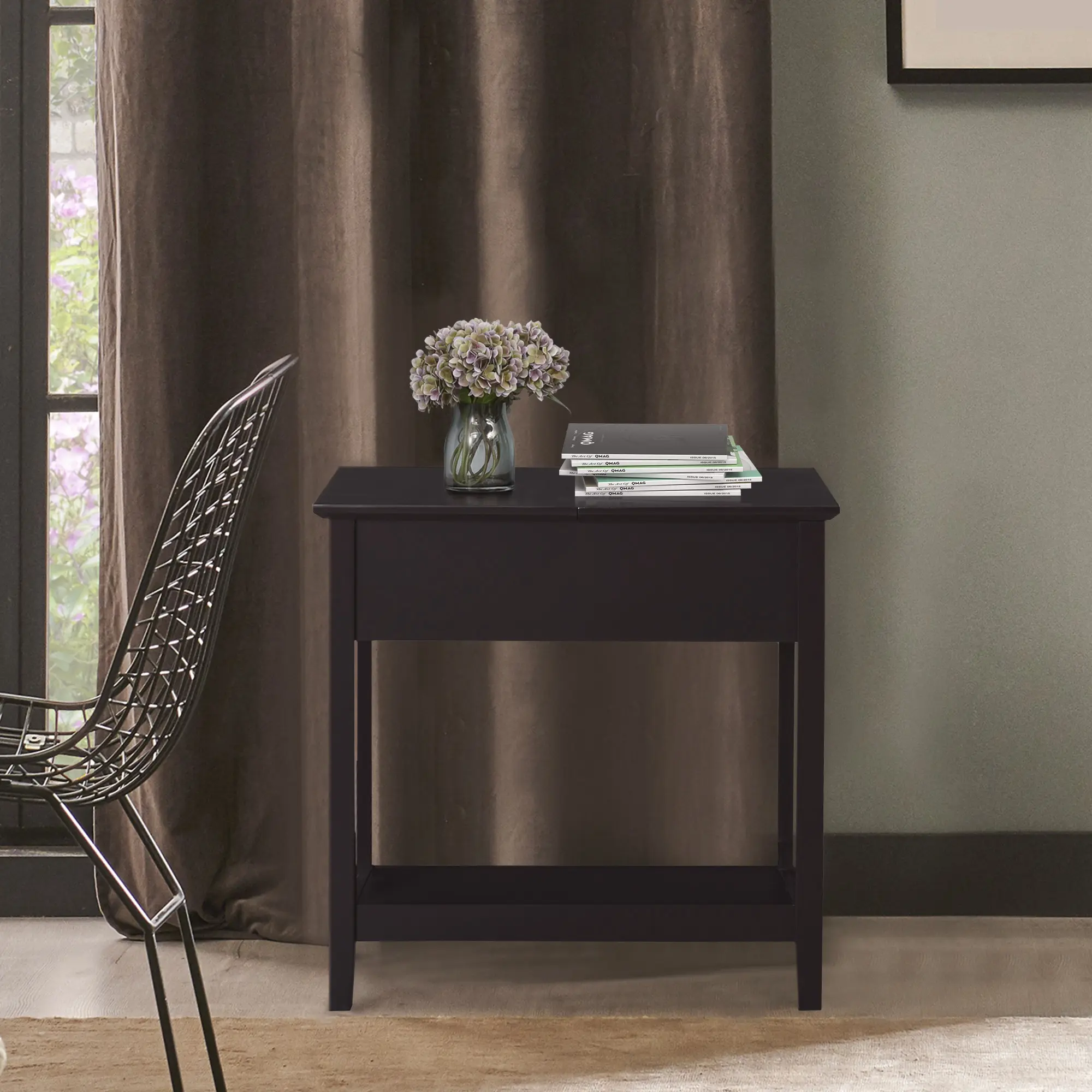 Minimalist, Sturdy, Stylish Multi-Functionality Narrow Side Table with Hidden Cabinet, Lower Shelf for Storing Books, Snacks, Magazines (Ideal for Bedside Use), Minimalist Bedside Tables, Multi-Functionality Bedside Tables