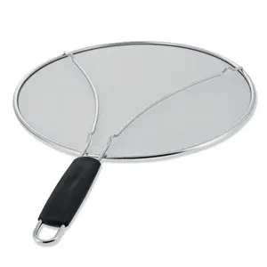 Stainless Steel Splatter Guard 13" Fine Mesh Cover, Grease & Oil, Splatter Screen for Frying Pan, Cooking Pots, with Resting Feet & Comfort Grip Handle