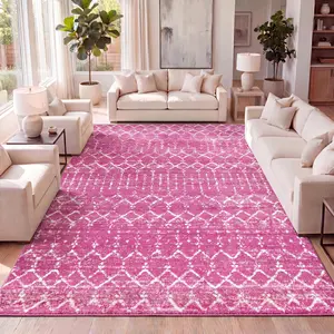 JONATHAN Y Moroccan HYPE Boho Vintage Diamond Indoor Fuchsia/Ivory Area Rug; for Living Room, Kitchen, Bedroom, Dining Room, Office