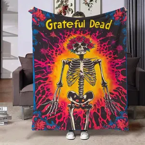 Grateful Dead Skeleton Pattern Blanket, Soft Throw Blanket, Air Conditioning Blanket, Warm Nap Blanket, Stylish Blanket for Home Office Travel, Halloween