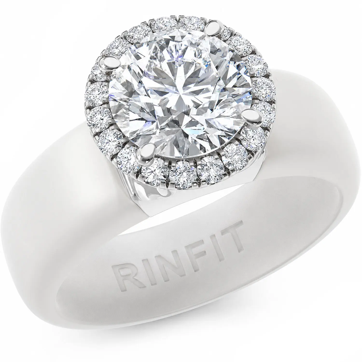 Rinfit Silicone Rings for Women with Halo 7mm Round Cut CZ Stone, Silicone Engagement Ring and Wedding Ring for Her, Flexible for Work, Gym, Pregnancy, Travel and Everyday Wear, Patented Design