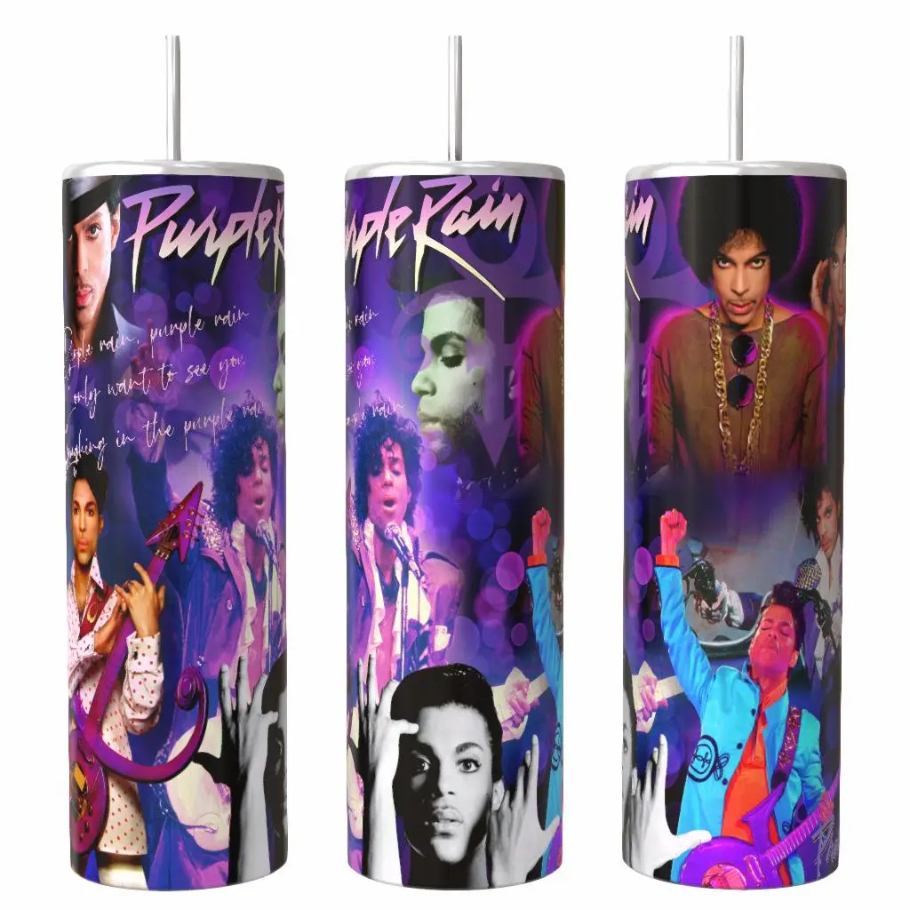 Music Purple Rain  20oz skinny Tumbler Drinkware Insulated Lid Coffee Portable