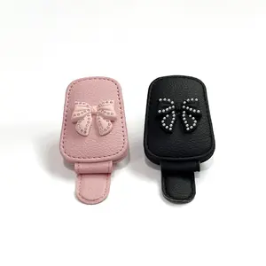 Bling Rhinestone Bowknot Car Visor Organizer, Luxury Sparkling Auto Interior Accessory, Card Glasses Holder for Sunglasses, Car Storage Organizer, Car Accessories Women