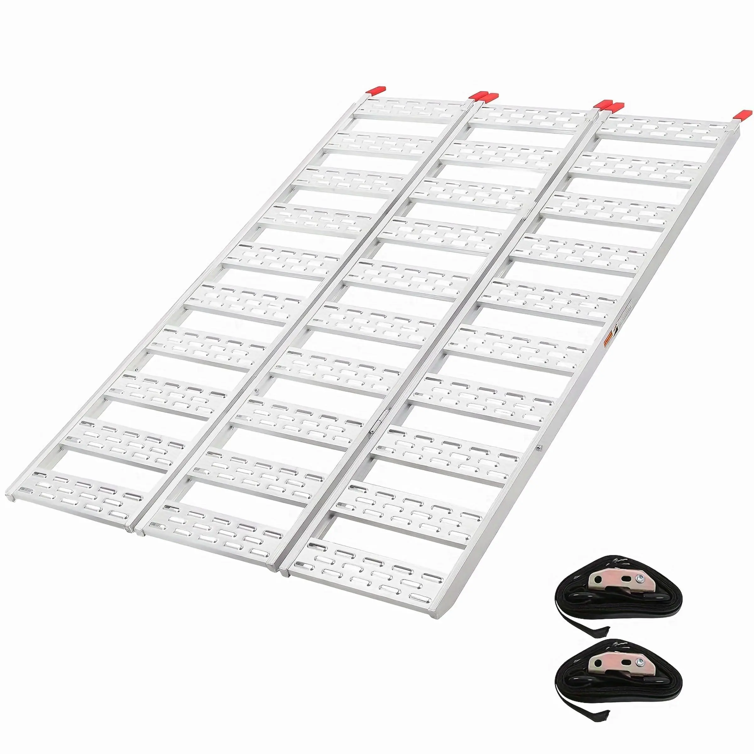 76"x 50" Heavy-Duty Aluminum Ramps with Load Straps, 1500 Lbs Tri-Fold Loading Ramps, Universal Stable Loading Ramp for Lawn Mower, ATVs, UTVs, Motorcycles, Silver