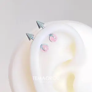 Straight pole pink moonlight gemstone demon cochlear nail piercing ear bone nail cochlear nail eyebrow nail earring new style