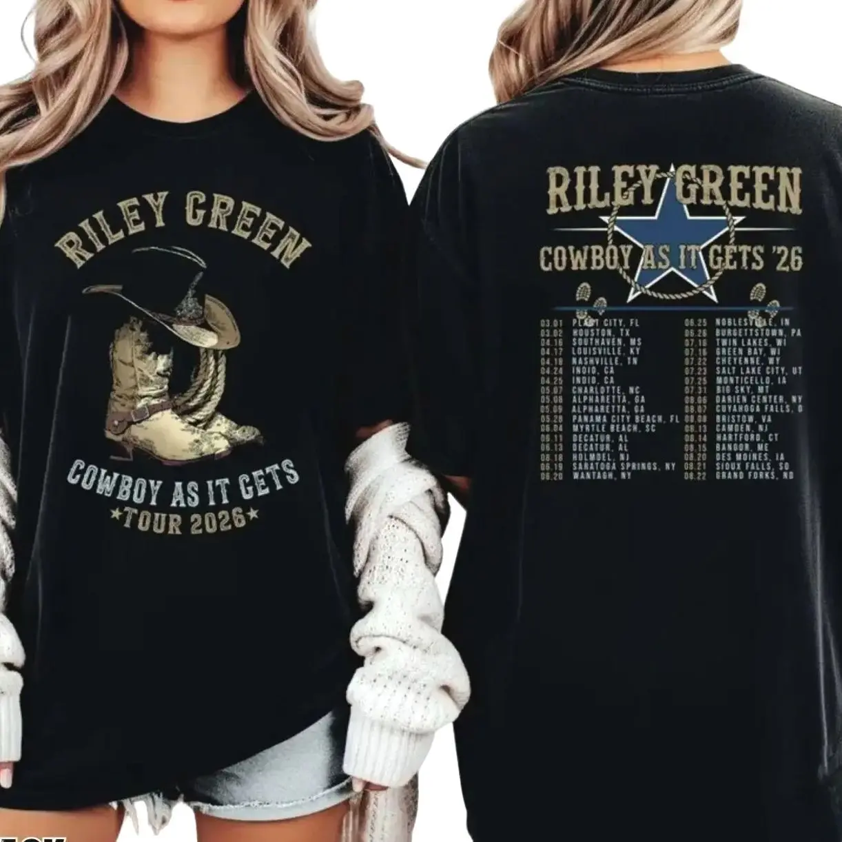 Riley Green Cowboy As It Gets Tour 2026 Graphic Tee – Country Music Concert Apparel Z