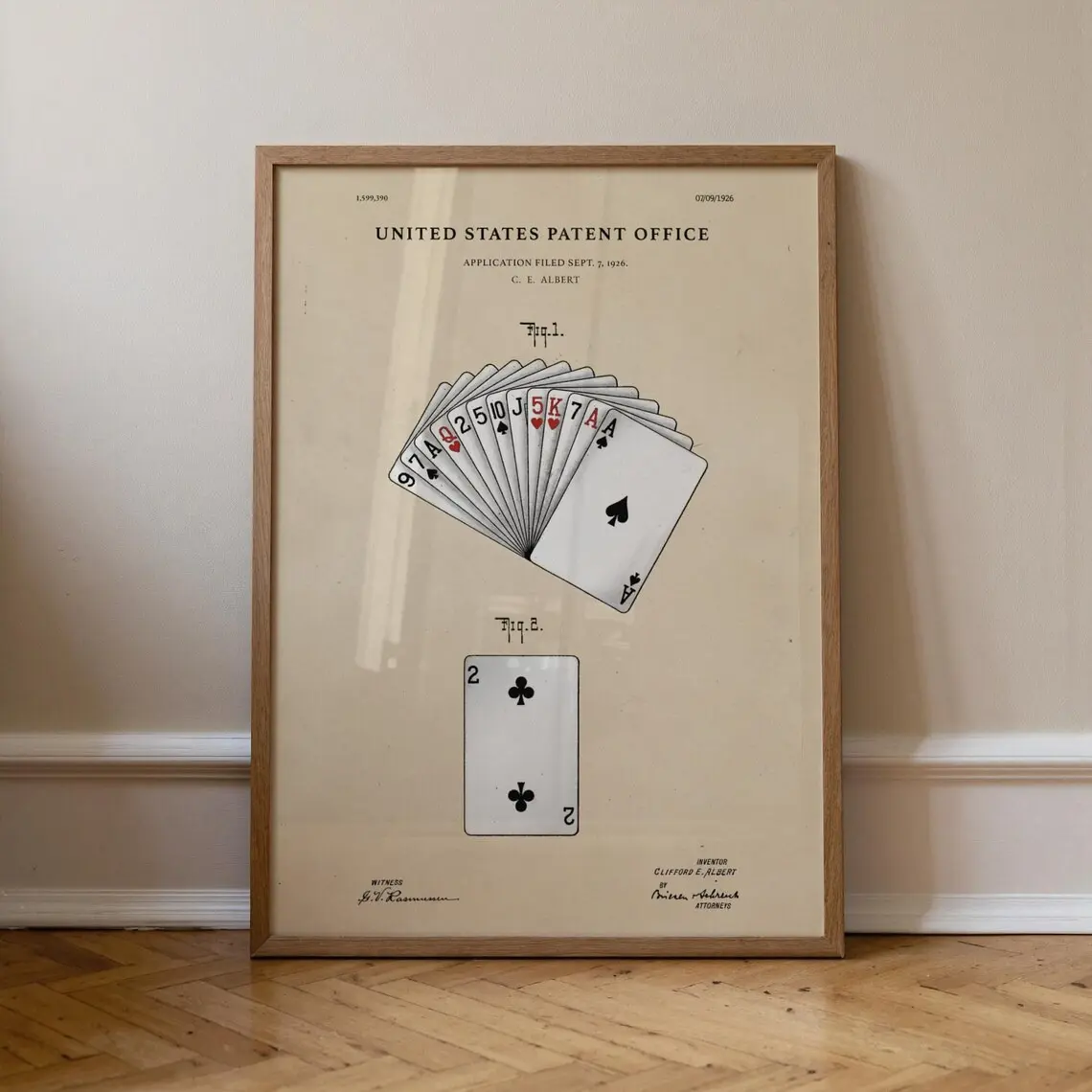 Vintage Poker Patent Poster, Classic Playing Card Patent Artwork for Game Rooms, Offices, Man Caves & Collectors