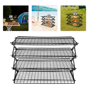 CNCEST 4-Tier Collapsible Cooling Rack Portable Grilling Drying Rack for Cookies Baking High Load-Bearing Capacity Foldable Design for Camping Picnics BBQs