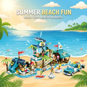 Dream Beach Resort Building Blocks Set – 4-in-1 Ocean Adventure Model Kit with Beach Office, Drink Shop, Glamping Tent & Pickup Truck tiktokshopspringglowup