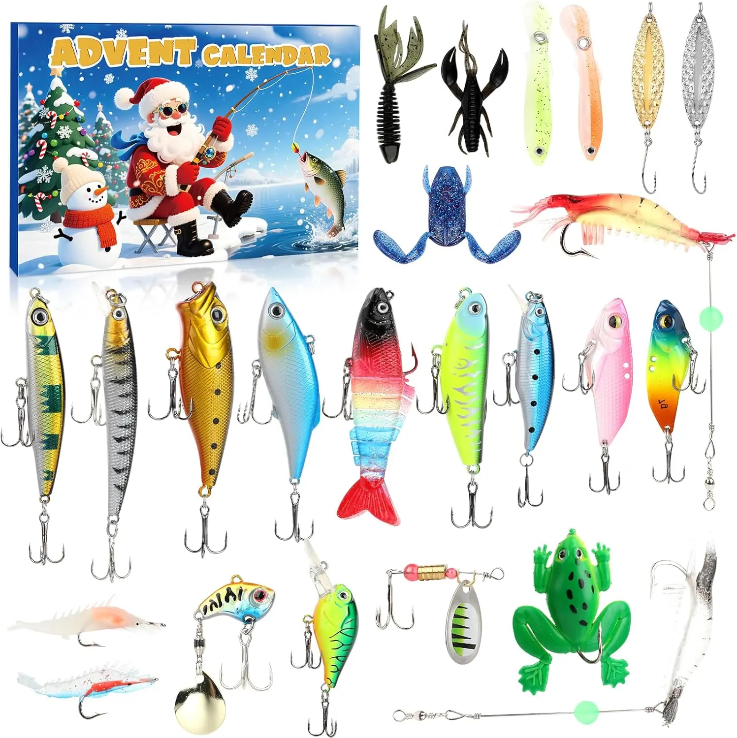 2025 Fishing Lures Advent Calendar with Festive Santa Design, 24-Day Countdown Christmas Gift for Men & Boys, Saltwater & Freshwater Baits, Dad, Husband, Grandpa, Teens, Maggots, Santa Theme, Plastic Lures, 24-Day Set, Men/Boys/Gift, Freshwater/Salt