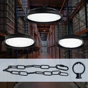 250W LED UFO High Bay Hanging Light, Led Shop Lights 100-277V Indoor Warehouse Office Factory Workshop Ceiling Chandelier Lamp Adjustable Height Garret Basement Parking Lot Market 110V Safety Energy Saving Commercial Lighting with Chain Hook US Plug