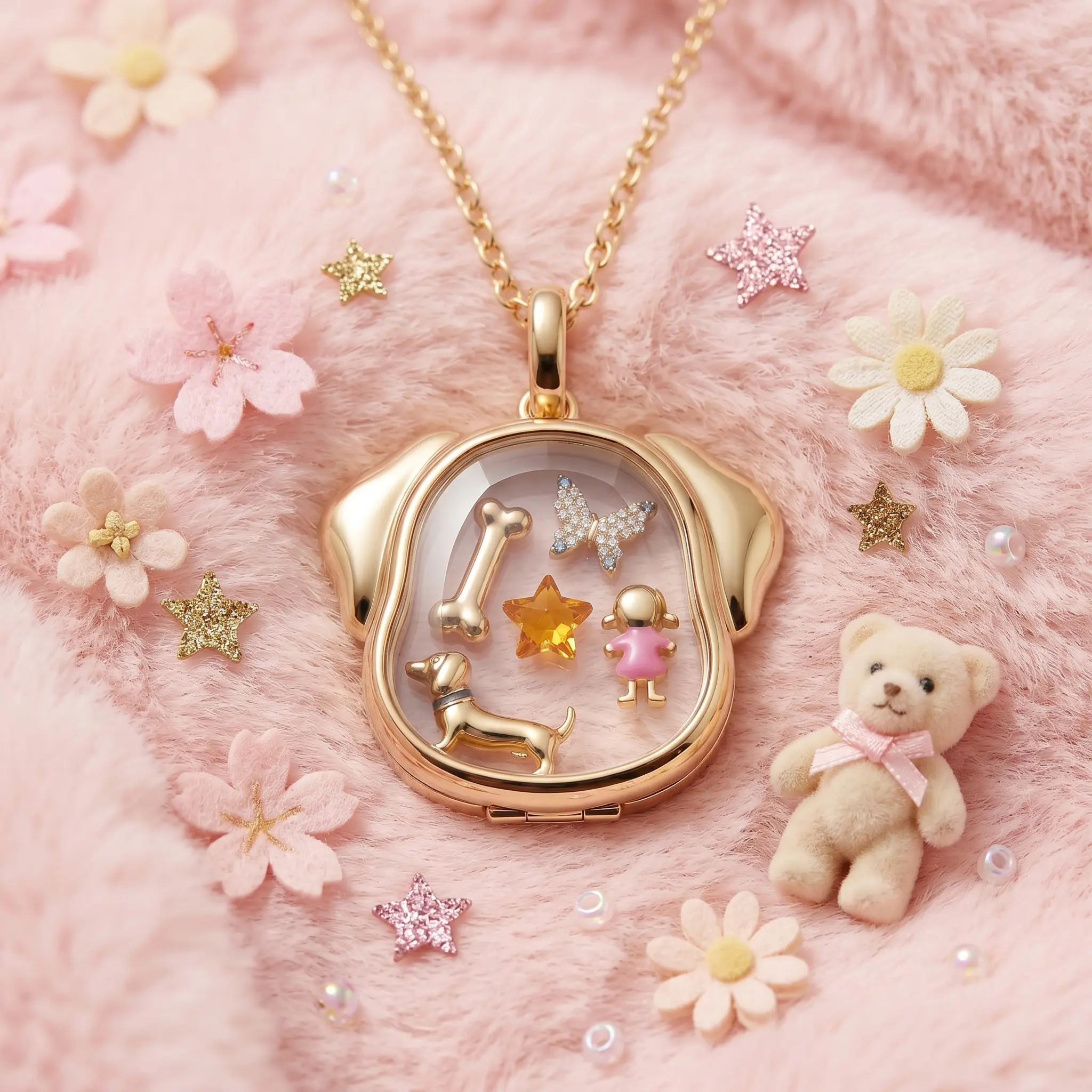 Gold Dog-Shaped Floating Charm Locket Necklace Set for Women, Dog Mom Gift campingessentials