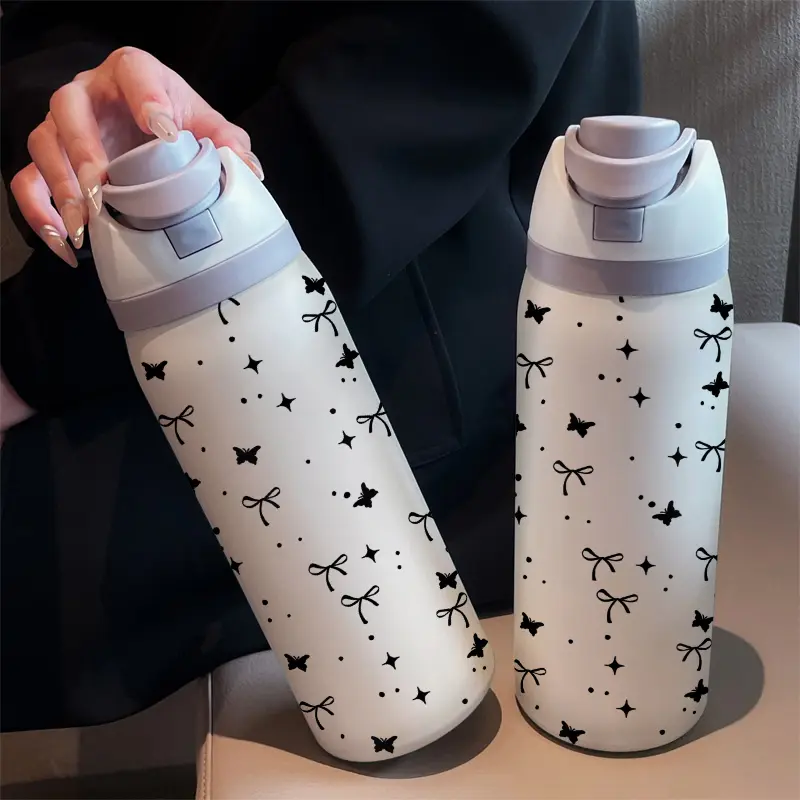 Spotted Bowknot 32oz Dual-Sip Sports Water Bottle Tumbler, 304 Stainless Steel Large Capacity Insulated Cup, Insulated Drinkware, Perfect Gift for Women, Home, Outdoor, Travel