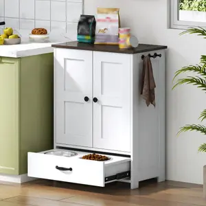 Hidden Dog Bowl Cabinet with Storage Drawer
