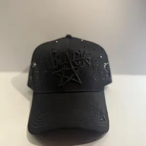 BLACK ENGEL Snap Back Hat with Embroidered Star Design and Rhinestone Accents for Stylish Outfits