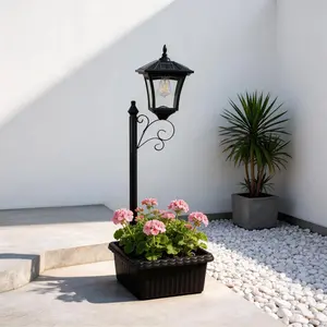Solar Lamp  with Planter, 36.5" Solar Light  Outdoor , Warm Yellow Lights  7-8Hr, Easy Install, Solar Pole Light for Patio, Garden, Porch, Yard, Pathway