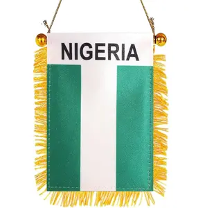 2 Pack-Nigeria Fringy Window Hanging Flag - Small Mini Nigerian Flag Banner for Car Rearview Mirror Décor - Fringed -Nigerian Hanging Flag with Suction Cup & Fringy-4x6 ''