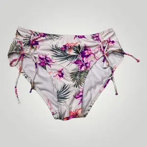 Xhilaration Women's White Floral Bikini Bottoms High Waist Large Size Comfort Fit Swimsuit for Pool Beach