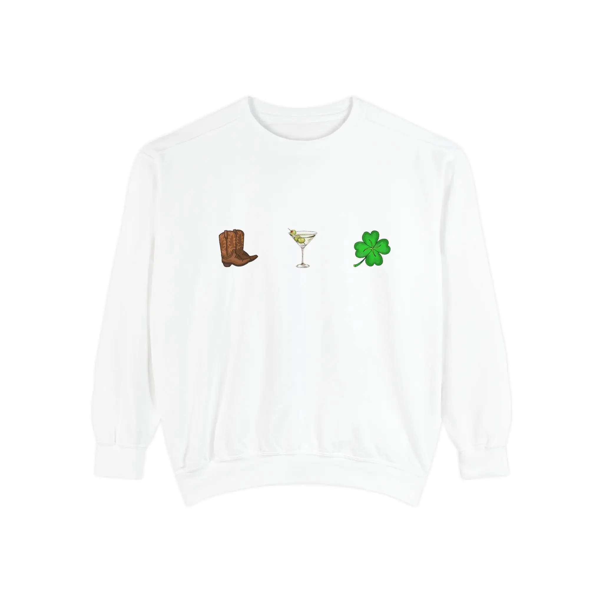 Cowboy Boots Dirty Martini Lucky Clover Comfort Colors Unisex Crewneck Sweatshirt