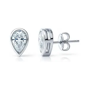 BERRICLE Sterling Silver Solitaire Stud Earrings for Women, 1.6 Carat Bezel Set Pear Cut Cubic Zirconia CZ