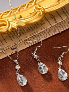 Hot Selling Zircon Water Drop Pendant Necklace Earrings Set, Fashion Jewelry for All Seasons, Elegant Geometric Design