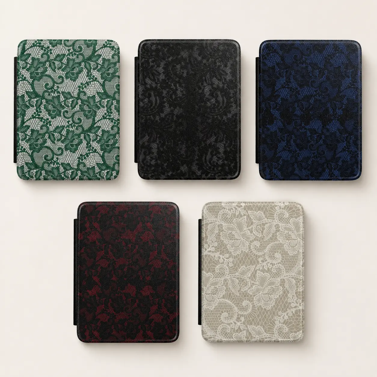 Vintage Lace Kindle Case – Floral Gothic E-Reader Folio Cover in Green, Black, Navy, Burgundy or Cream, Protective Case for Women