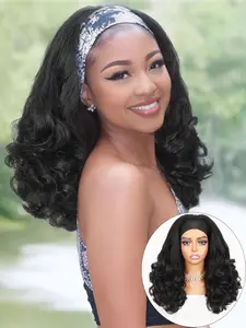 18 Inch Glueless Wear & Go Half Wig, Synthetic Curly Wigs, Kinky Curly to Straight Ombre Synthetic Hair, 150% Density Rose Net Cap, Natural Look