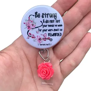 Be Stong Bible Quote retractable badge reel Plastic Plastic Metal Retractable Badge Holder with Clip