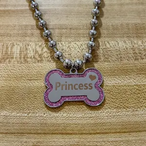 Princess Glitter Dog Bone necklace