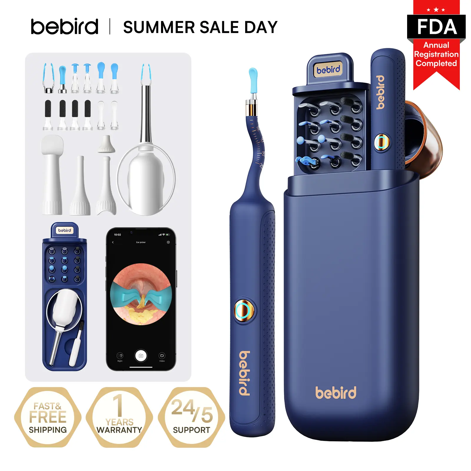 bebird Smart Ear Cleaning Tool with Camera, 1 Box Ear Wax Removal Tool with 12pcs Tip, Portable Ear Wax Cleaner, Ear Wax Cleaning Kit, Ear Waxing Cleaning, Rechargeable Ear Wax Removal Kit, Wifi Visual Ear Picker, Wide-angle Ear Cleaner Earwax Remover Too