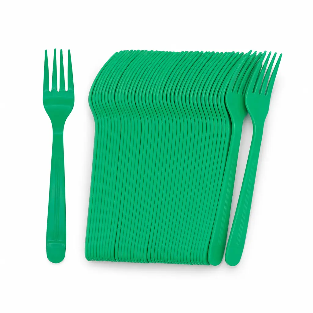 Green Disposable Plastic Forks, 51-Pack, Approx. 7 Inch Party Cutlery for Gatherings and Events