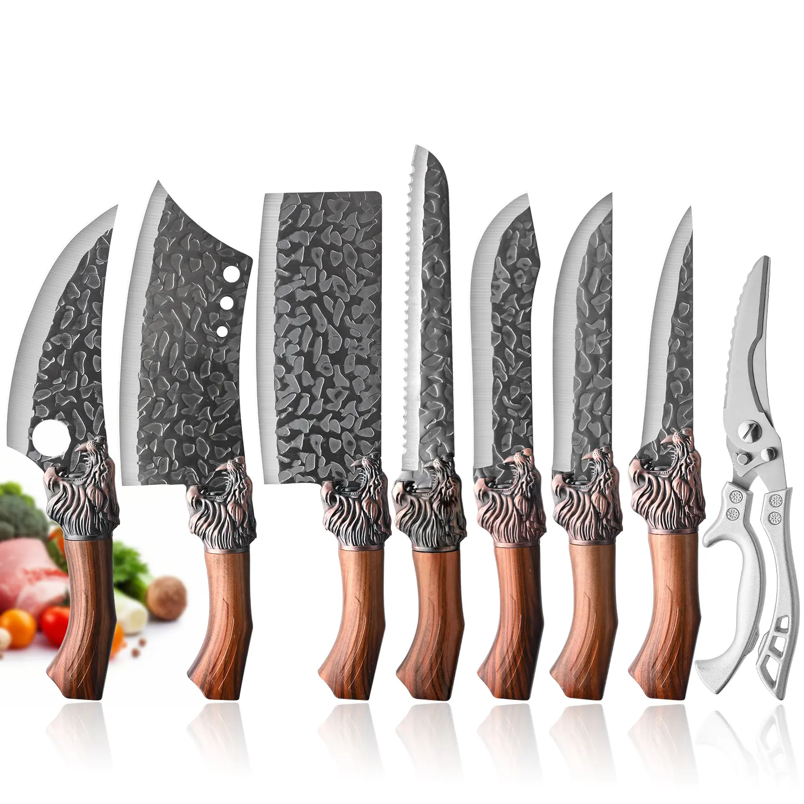 Professional kitchen knife set, 8 pieces, thickened stainless steel chef knife set, multi-functional knife combination, chef's knife, boning knife butcher knife, scissors, gift for mom and dad