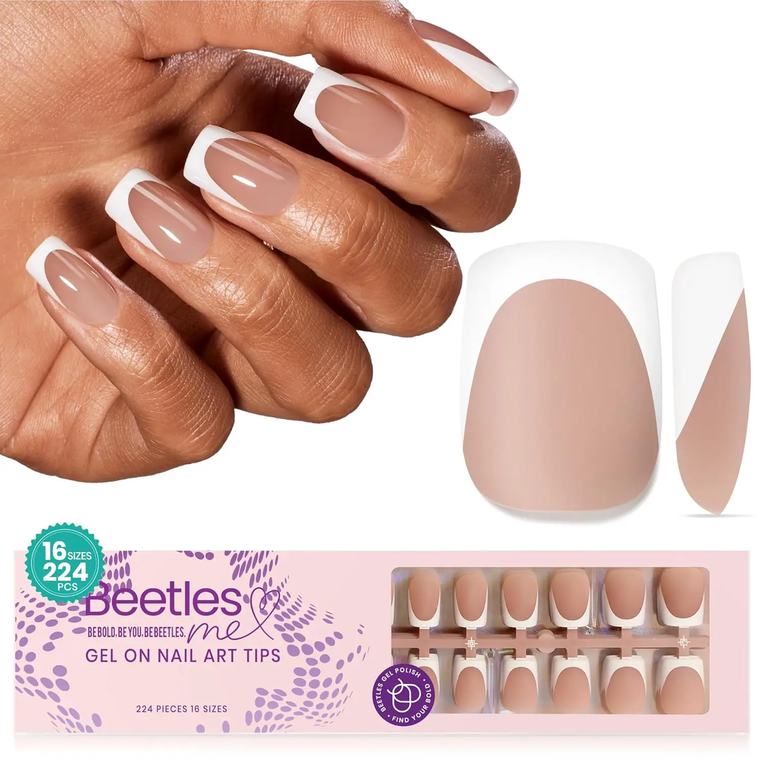 224pcs Brown Short Square French Tip Press on Nail