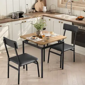 Dining Table Set for 2, 2 Upholstered Chairs, Metal Frame Dining Room Furniture, Perfect for Small Space, Apartment, Studio, Black