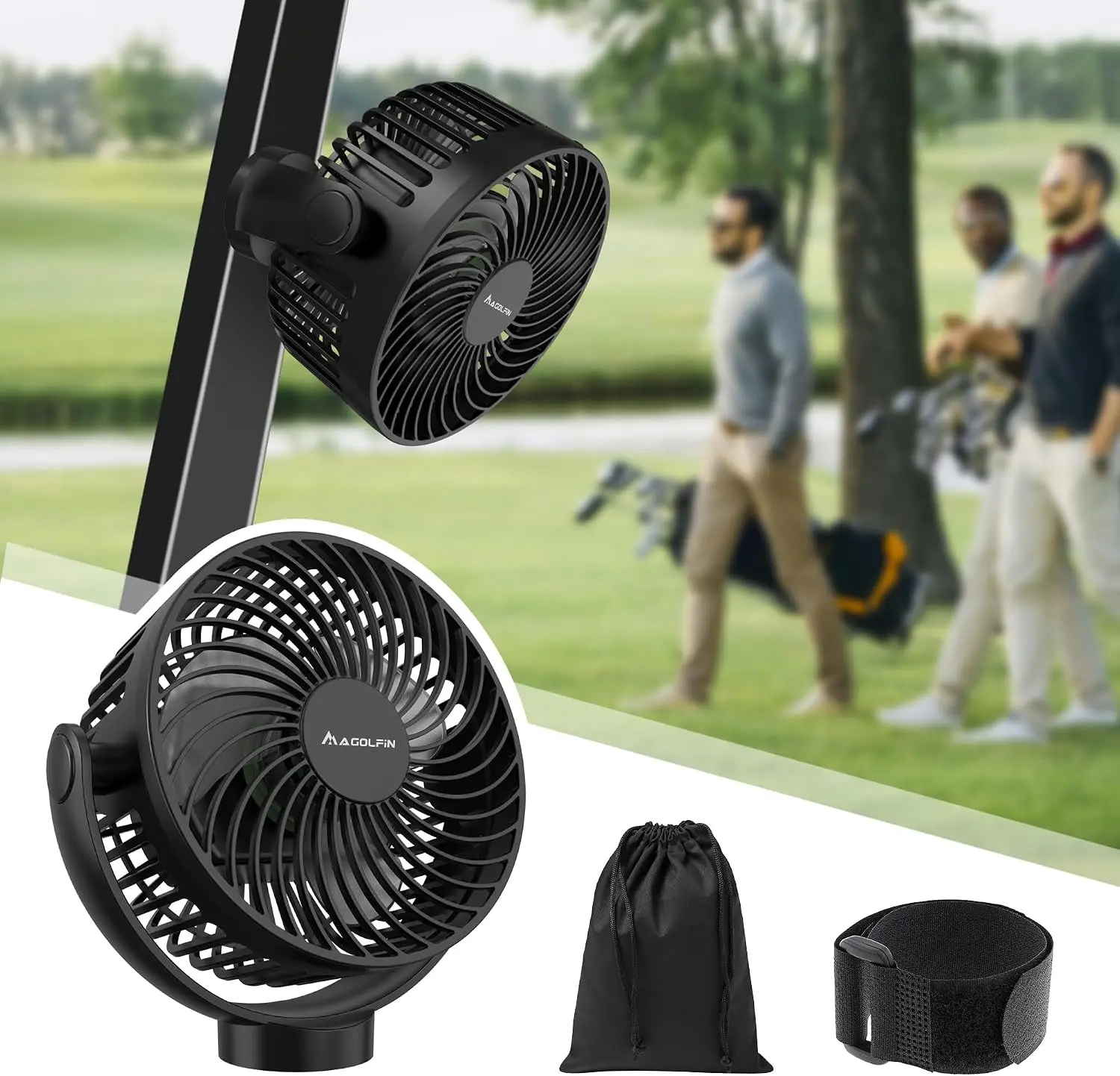 Magnetic Golf Cart Fan Rechargeable, 12000Mah Battery Operated Portable Fan with 3 Speeds, LED Lantern, Magnetic Base, Compatible with EZGO Club Car Yamaha, Golf Cart & Cruise Ship Accessories