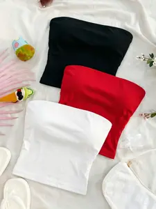 3-Pack Women's Elastic Basic Tank Tops, Solid Color Sleeveless Strapless Short Daily Wear, Comfortable and Stylish Underwear Alternative
