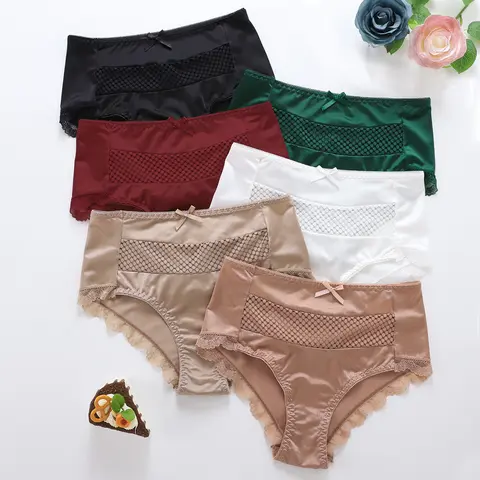 Women's High-Waist Fitted Lace Panties - 6pcs Mix Soft Pastel Colors Polyamide Elastane Soft Breathable Knicker, Stretch Minimalist Underwear for Daily, Halloween Use