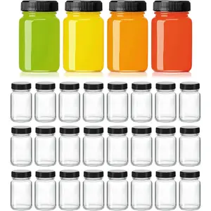 28 Pack 2oz Glass Shot Bottles with  - Small Clear Jars for Ginger, Wellness Shots, Juice,  - Travel mini  Wide Mouth bottles- Leakproof, Dishwasher Safe