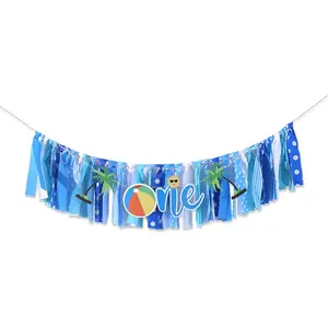 F-PSD07  Beach Ball Theme Highchair Banner - Birthday Decorations for Child’s 1st Birthday Party - Cake Smash Backdrop (Pool Party BANNER) Cotton Garland