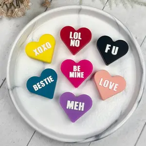 7 Pack Word Heart Silicone Focal Bead, Heart Shape Silicone Bead, Valentine Silicone Bead