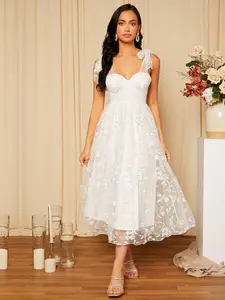 Floral Embroidered Elegant White Wedding Dress, Bridal Shower Dress White Dress,Bride