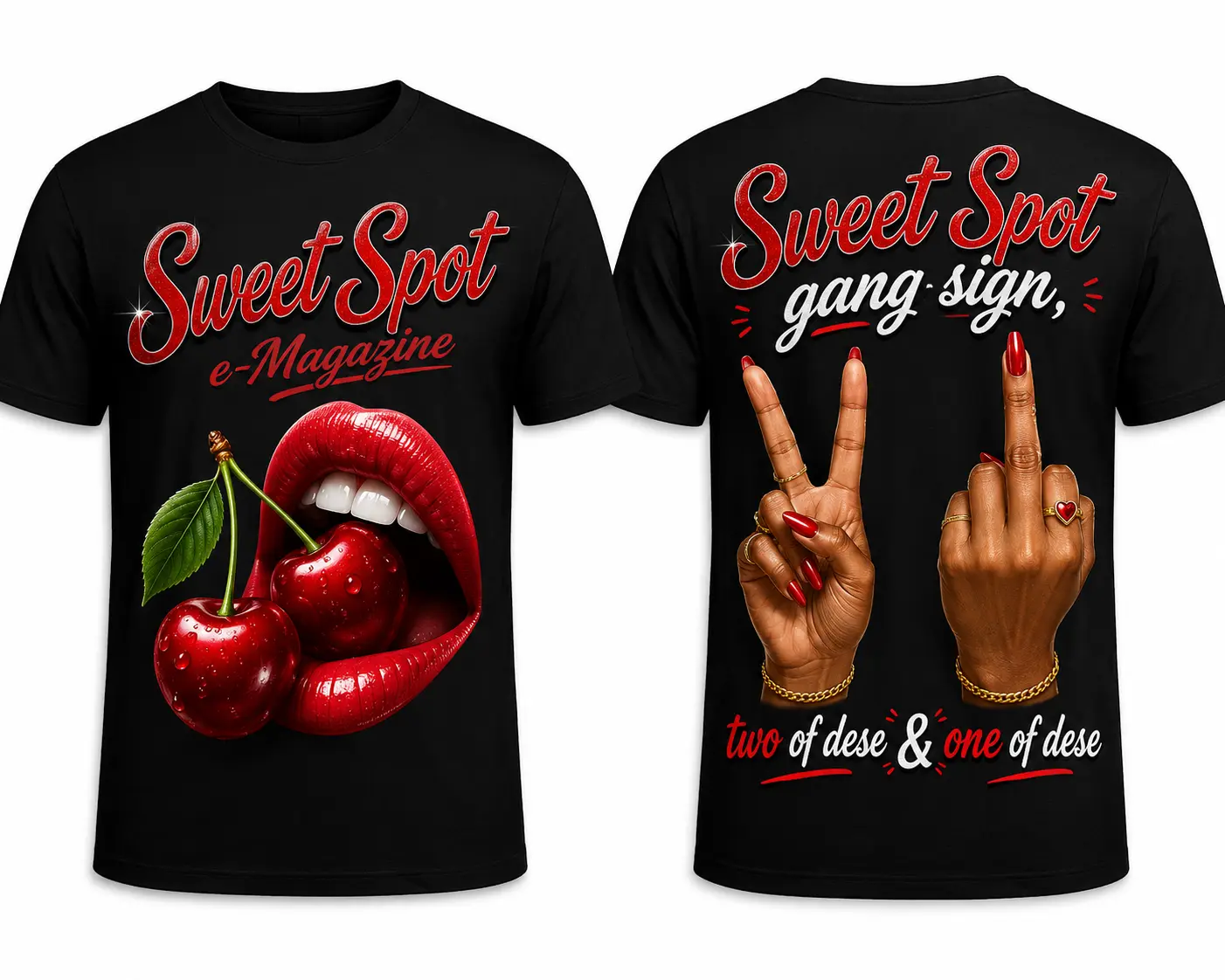 Sweet Spot e-Magazine T-Shirt with Bold Design and Unique Gang Sign Print for Fashionable Wear