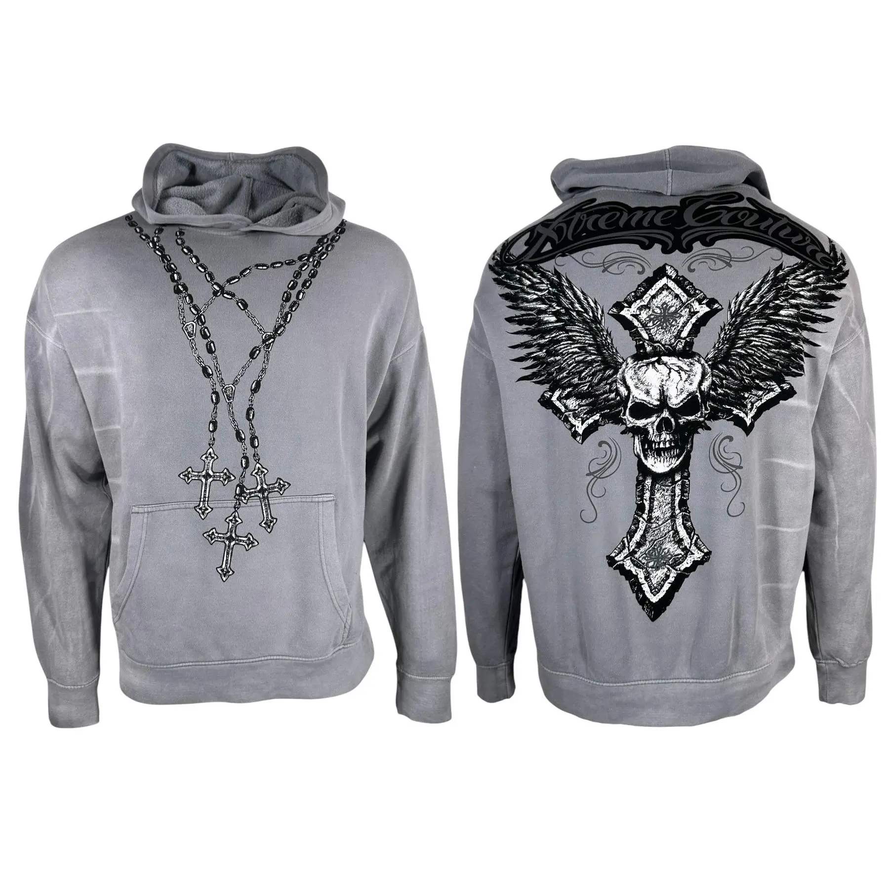 Xtreme Couture Saints Unisex Gothic Graphic Hoodie - 80% Cotton Blend Longsleeves Tops, 2000s Aesthetic Loose Oversized Boxy, All Seasons Alt-Style Casual Ootd Sweatshirts
