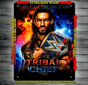 Roman Reigns Tribal Chief Wrestling Champion 14x11" Aluminum Metal Sign Wall Art Glossy Finish Waterproof with Mounting Holes Fantasy Decor